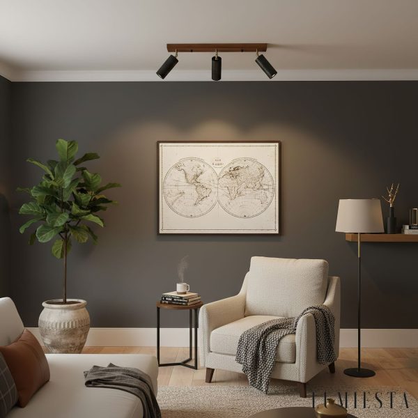 Ischara - Lampa wisząca nowoczesna czarny trawertyn i orzech nad stół Ø60/80 cm