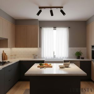 Ischara - Lampa wisząca nowoczesna czarny trawertyn i orzech nad stół Ø60/80 cm