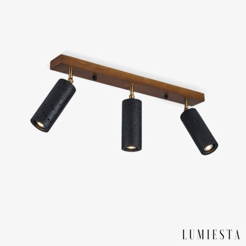 Ischara - Lampa wisząca nowoczesna czarny trawertyn i orzech nad stół Ø60/80 cm