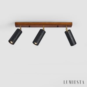 Ischara - Lampa wisząca nowoczesna czarny trawertyn i orzech nad stół Ø60/80 cm