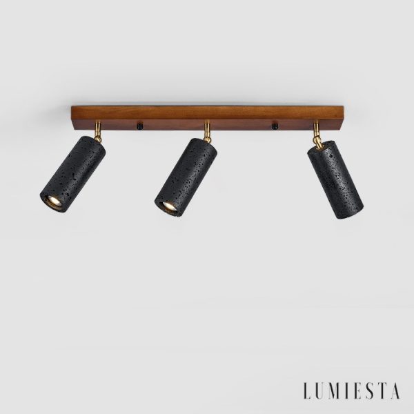 Ischara - Lampa wisząca nowoczesna czarny trawertyn i orzech nad stół Ø60/80 cm