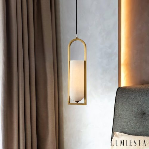 KrakatoaX - lampa wisząca alabastrowa mosiężna, detal dużego kręgu