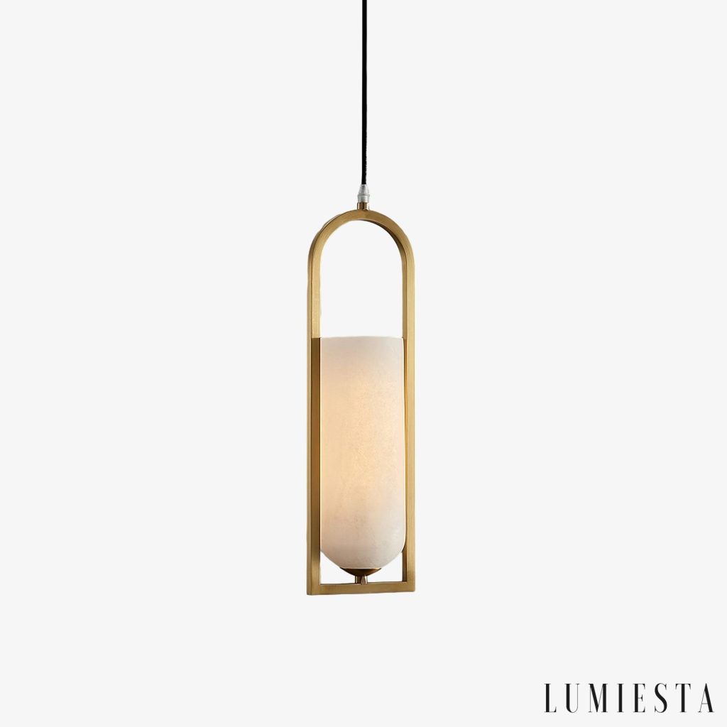 Lampa wisząca alabastrowa mosiężna KrakatoaX, widok ogólny z trzema kręgami