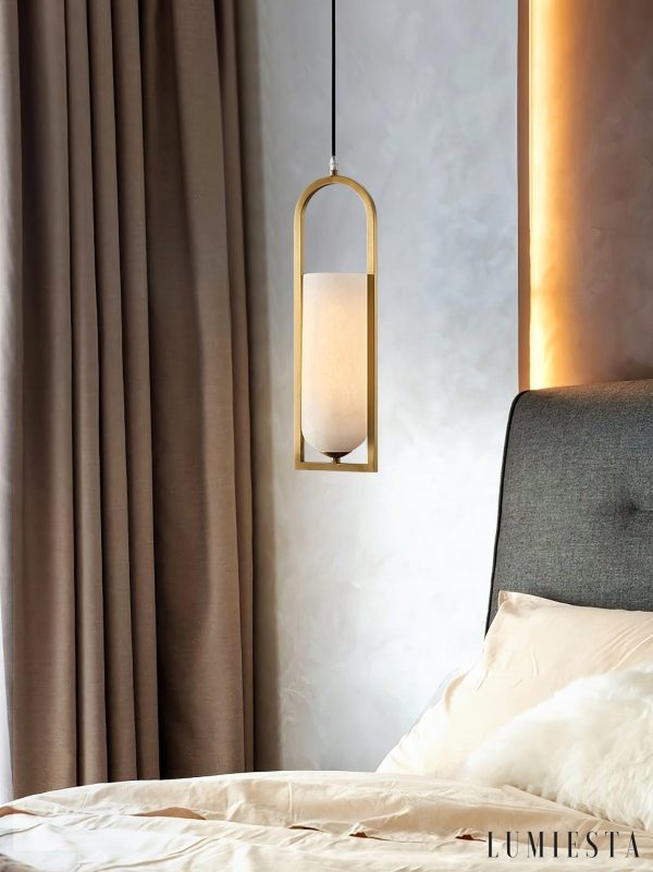 KrakatoaX - Lampa wisząca alabastrowa mosiężna do salonu i jadalni, Ø13/30/60 cm