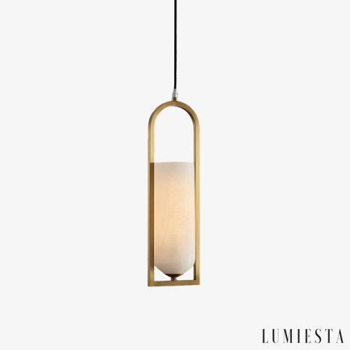 Lampa wisząca alabastrowa mosiężna KrakatoaX, widok ogólny z trzema kręgami