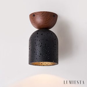 Kratavio - Lampa sufitowa trawertynowa z orzechem, do korytarza, Ø10×16 cm