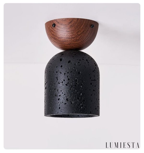 Kratavio - Lampa sufitowa trawertynowa z orzechem, do korytarza, Ø10×16 cm