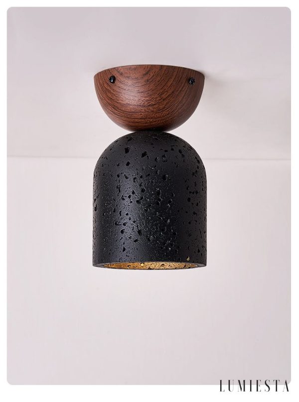 Kratavio - Lampa sufitowa trawertynowa z orzechem, do korytarza, Ø10×16 cm