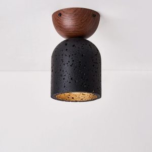 Kratavio - Lampa sufitowa trawertynowa z orzechem, do korytarza, Ø10×16 cm