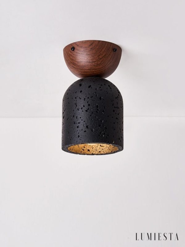 Kratavio - Lampa sufitowa trawertynowa z orzechem, do korytarza, Ø10×16 cm