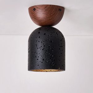 Kratavio - Lampa sufitowa trawertynowa z orzechem, do korytarza, Ø10×16 cm