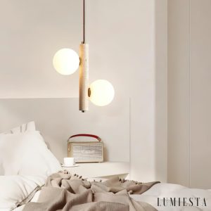 Kremenya - Lampa wisząca trawertynowa, żółty trawertyn do salonu, Ø25 h32/37 cm