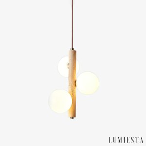 Kremenya - Lampa wisząca trawertynowa, żółty trawertyn do salonu, Ø25 h32/37 cm