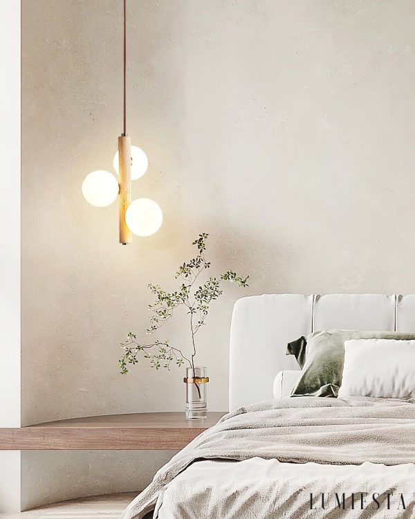 Kremenya - Lampa wisząca trawertynowa, żółty trawertyn do salonu, Ø25 h32/37 cm