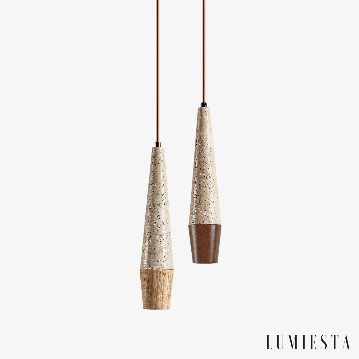 Latialis - lampa wisząca z drewna i trawertynu