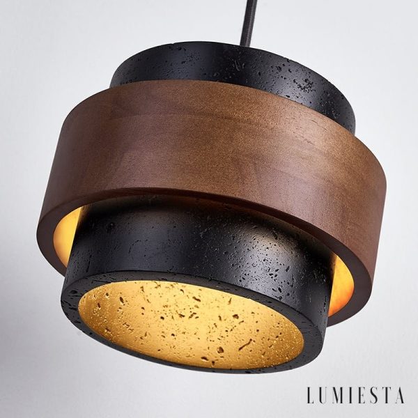 Latinae - Lampa wisząca loftowa, czarny trawertyn i orzech nad stół Ø17x12 cm