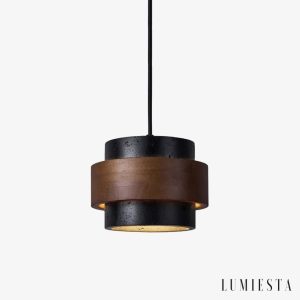 Latinae - Lampa wisząca loftowa, czarny trawertyn i orzech nad stół Ø17x12 cm