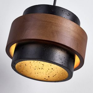 Latinae - Lampa wisząca loftowa, czarny trawertyn i orzech nad stół Ø17x12 cm