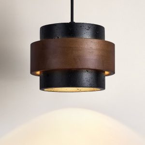 Latinae - Lampa wisząca loftowa, czarny trawertyn i orzech nad stół Ø17x12 cm