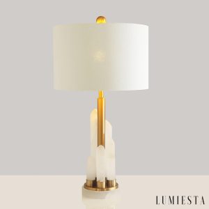 Lavaria - Lampa stołowa glamour, złota z alabastrem, do salonu Ø30x70 cm
