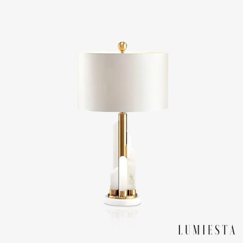 Lavaria - Lampa stołowa glamour, złota z alabastrem, do salonu Ø30x70 cm
