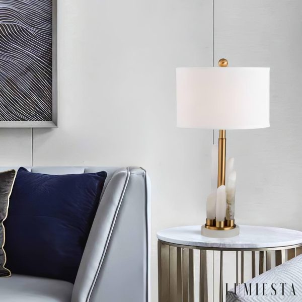 Lavaria - Lampa stołowa glamour, złota z alabastrem, do salonu Ø30x70 cm