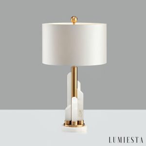 Lavaria - Lampa stołowa glamour, złota z alabastrem, do salonu Ø30x70 cm