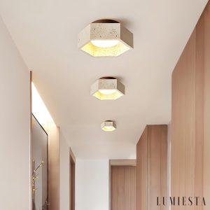 Loirena - Lampa sufitowa trawertynowa, żółta, do sypialni, korytarza, Ø17x7 cm