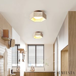 Loirena - Lampa sufitowa trawertynowa, żółta, do sypialni, korytarza, Ø17x7 cm