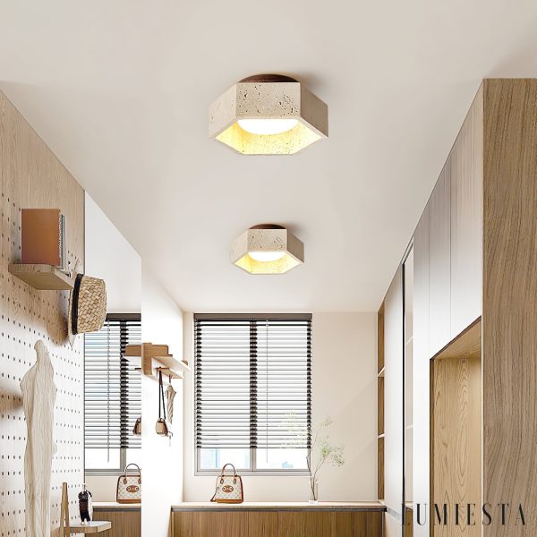 Loirena - Lampa sufitowa trawertynowa, żółta, do sypialni, korytarza, Ø17x7 cm