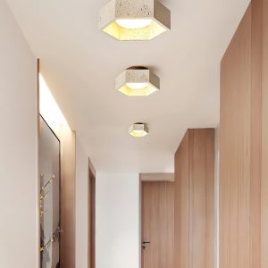 Loirena - Lampa sufitowa trawertynowa, żółta, do sypialni, korytarza, Ø17x7 cm