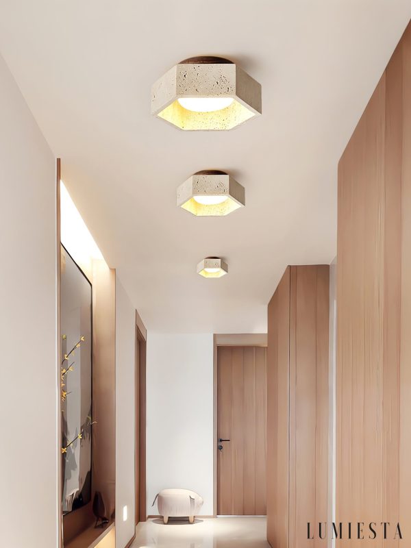 Loirena - Lampa sufitowa trawertynowa, żółta, do sypialni, korytarza, Ø17x7 cm