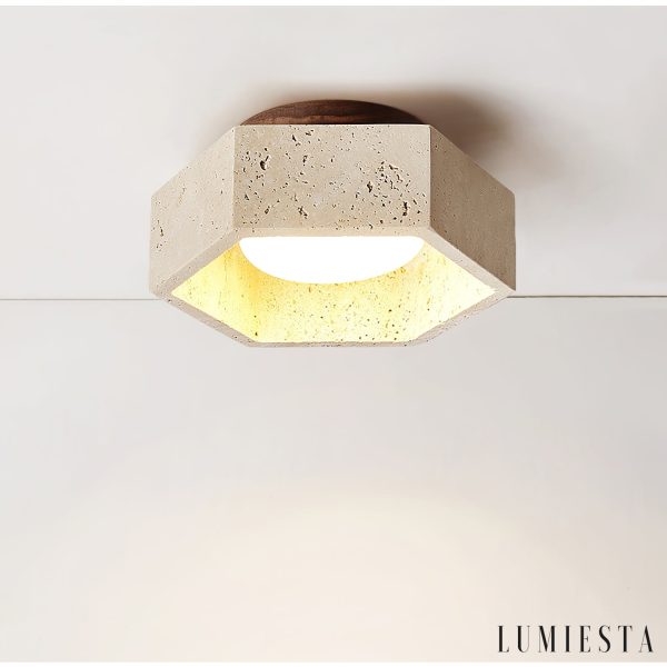 Loirena - Lampa sufitowa trawertynowa, żółta, do sypialni, korytarza, Ø17x7 cm