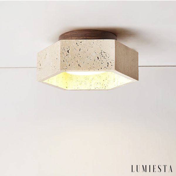Loirena - Lampa sufitowa trawertynowa, żółta, do sypialni, korytarza, Ø17x7 cm
