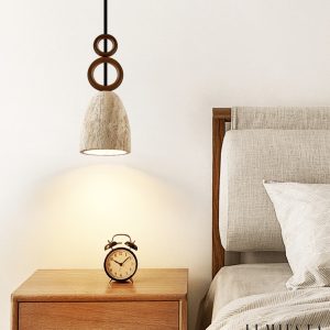 Luganis - Lampa wisząca trawertynowa, żółty/orzech, nad stół, Ø13 x H30 cm