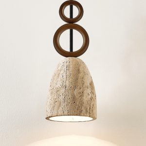 Luganis - Lampa wisząca trawertynowa, żółty/orzech, nad stół, Ø13 x H30 cm