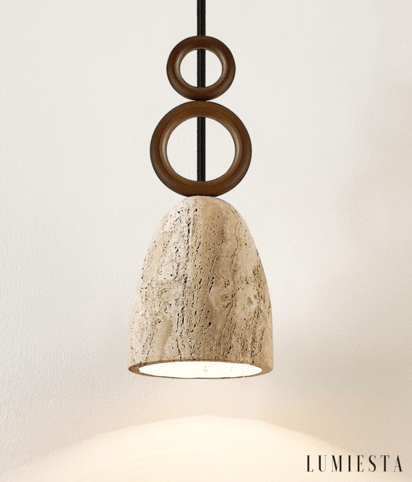 Luganis - Lampa wisząca trawertynowa, żółty/orzech, nad stół, Ø13 x H30 cm