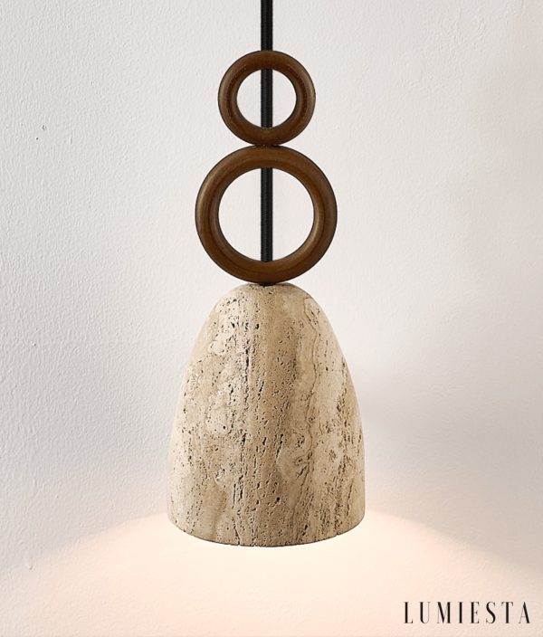 Luganis - Lampa wisząca trawertynowa, żółty/orzech, nad stół, Ø13 x H30 cm