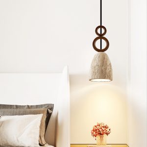 Luganis - Lampa wisząca trawertynowa, żółty/orzech, nad stół, Ø13 x H30 cm