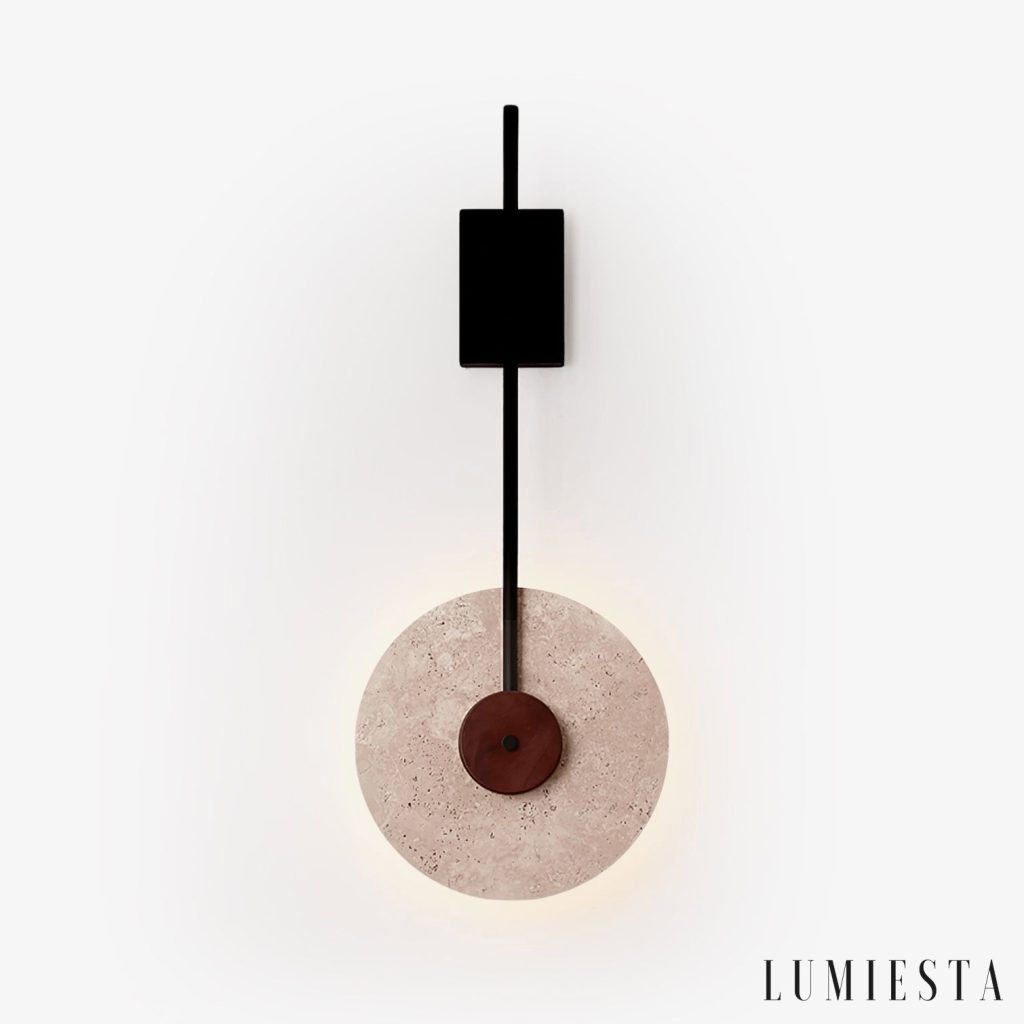 Lumaria - kinkiet z drewna, metalu i trawertynu, elegancki profil boczny