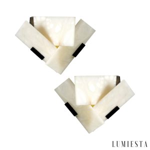 LuminisX - nowoczesny kinkiet biały, widok na metalową podstawę i alabastrowy korpus