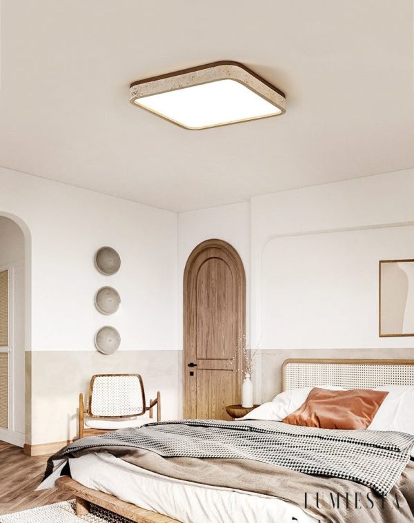 Lunatria - Lampa sufitowa trawertynowa, żółta do salonu, Ø38/48/58 cm