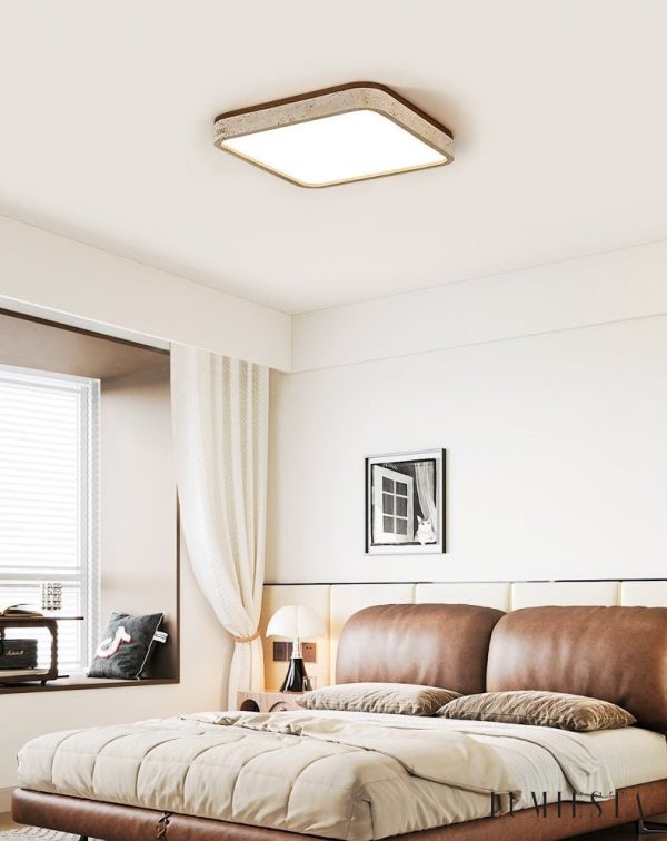 Lunatria - Lampa sufitowa trawertynowa, żółta do salonu, Ø38/48/58 cm