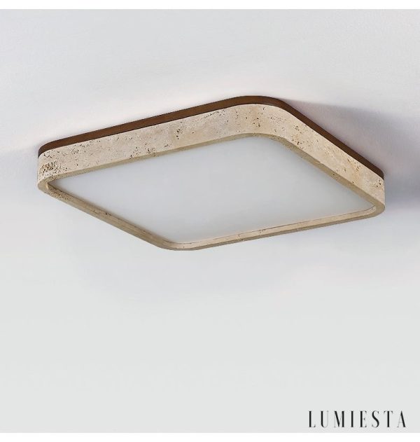 Lunatria - Lampa sufitowa trawertynowa, żółta do salonu, Ø38/48/58 cm