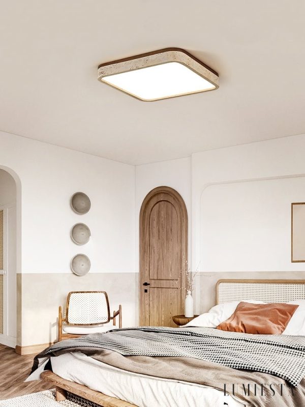 Lunatria - Lampa sufitowa trawertynowa, żółta do salonu, Ø38/48/58 cm