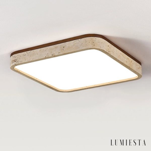 Lunatria - Lampa sufitowa trawertynowa, żółta do salonu, Ø38/48/58 cm