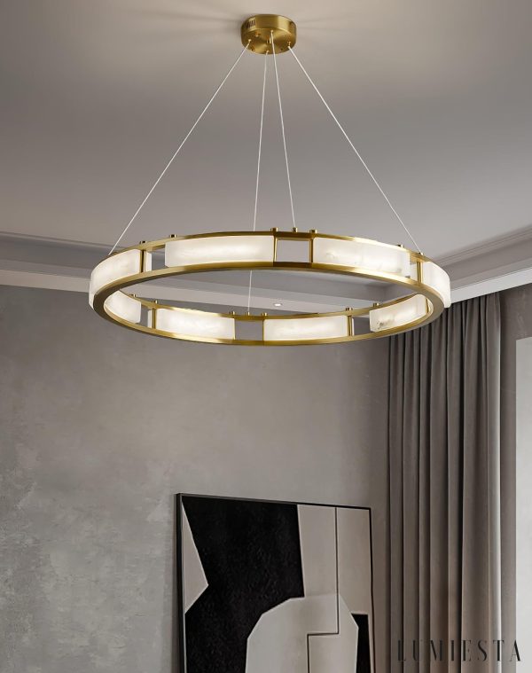 Lusorix - Lampa wisząca alabastrowa, mosiądz do salonu, Ø40/60/80/100 x150 cm