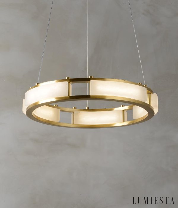 Lusorix - Lampa wisząca alabastrowa, mosiądz do salonu, Ø40/60/80/100 x150 cm