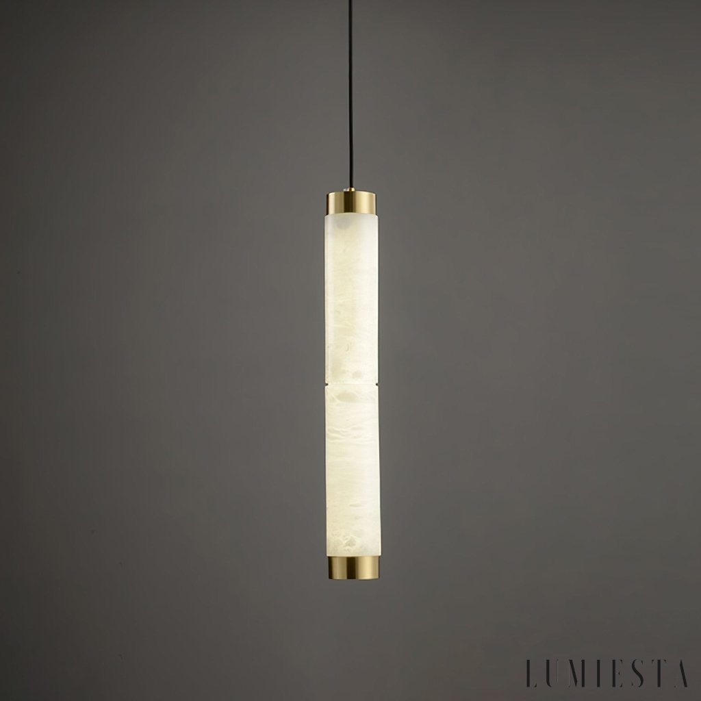Machoria - lampa wisząca z podłużnym alabastrowym kloszem, detal górnej części