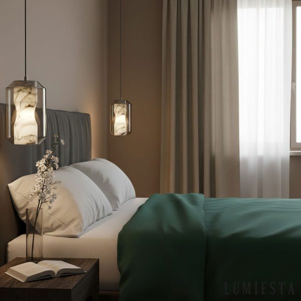 Metropolia - Lampa wisząca nowoczesna, alabaster, szaro-biała do salonu Ø20/25 cm